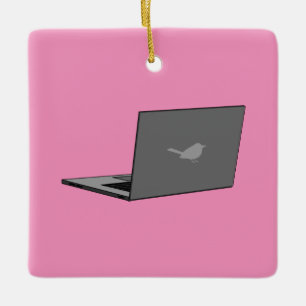 Ornamento De Cerâmica Laptop com a cinza do logotipo Bird
