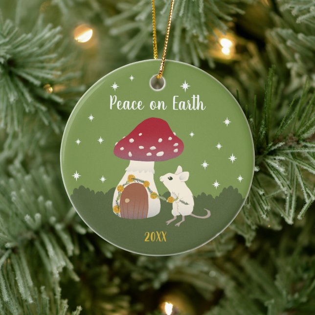 Ornamento De Cerâmica Lar de ferramentas ruidosas de cogumelos vermelhos (Árvore)