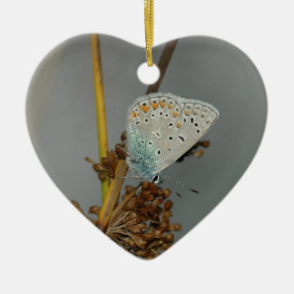 Ornamento De Cerâmica Laranja Branco Azul com Borboleta Preta