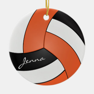 Ornamento De Cerâmica 🏐 Laranja, Branco e Preto 💖 Voleibol   DIY N