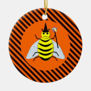 Ornamento De Cerâmica Laranja de Bruxa Mágica de Feiticeira de Hallowee