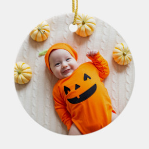 Ornamento De Cerâmica Laranja e Preto Minha Primeira Foto de Halloween
