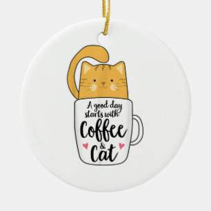 Ornamento De Cerâmica Laranja Engraçado Café Mug Cat Lover