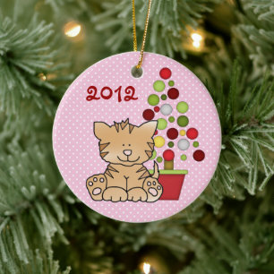 Ornamento De Cerâmica Laranja Fora Personalizada, Árvore Feriada a Rosa