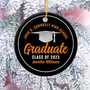 Ornamento De Cerâmica Laranja Preto Graduado Personalizado 2026 Formatur
