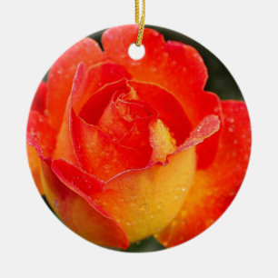 Ornamento De Cerâmica Laranja Rosa Floral