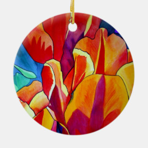 Ornamento De Cerâmica Laranja Tulipas aquarela pintura floral