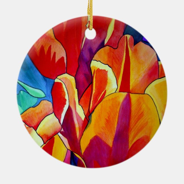 Ornamento De Cerâmica Laranja Tulipas aquarela pintura floral (Traseira)