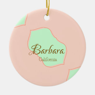 Ornamento De Cerâmica Laranja verde pastel boho adicionar nome lugar rús