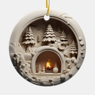 Ornamento De Cerâmica Lareira de Natal Cozy Cabin