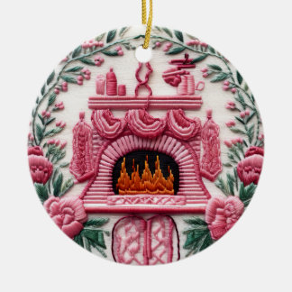 Ornamento De Cerâmica Lareira de Natal Rosa