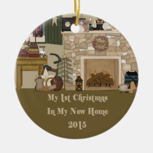 Ornamento De Cerâmica Lareira Home nova do primitivo do Natal 2015