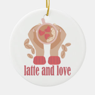 Ornamento De Cerâmica Latite e xícara de amor, mãos e café