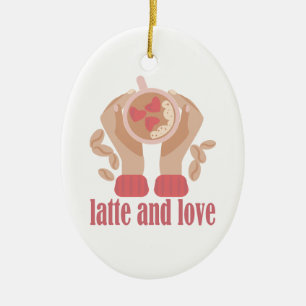 Ornamento De Cerâmica Latite e xícara de amor, mãos e café