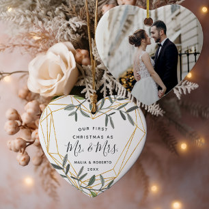 Ornamento De Cerâmica Laurel Leaf Primeiro Casado Natal