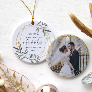 Ornamento De Cerâmica Laurel Leaf Primeiro Casado Natal