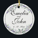 Ornamento De Cerâmica Lavanda de Ivory e Eucalyptus<br><div class="desc">Um design elegante e vintage, com rosas de marfim, eucalipto e lavanda pintados em cor d'água romântica. Para começar a alterar o nome, clique em "Personalizar este modelo" e edite o texto nas caixas modelo. Para acessar as ferramentas de edição mais avançadas, role para baixo até "Clique para personalizar mais"....</div>