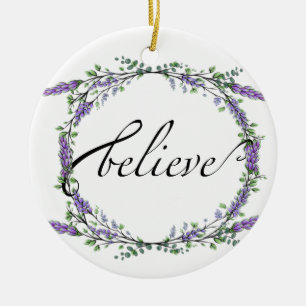 Ornamento De Cerâmica Lavanda e Eucalyptus aquarela floral