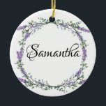 Ornamento De Cerâmica Lavanda e Eucalyptus aqucolor floral<br><div class="desc">Um design elegante e vintage com eucalipto e lavanda pintado em cor d'água romântica. presente de excelente para ela. Para começar a alterar o nome, clique em "Personalizar este modelo" e edite o texto nas caixas modelo. Para acessar as ferramentas de edição mais avançadas, role para baixo até "Clique para...</div>