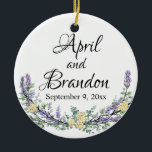 Ornamento De Cerâmica Lavanda, rosas amarelas e Eucalipto<br><div class="desc">Um design elegante e vintage com rosas amarelas, eucalipto e lavanda pintada com aquarela romântica. Personalizável - Para começar a alterar o nome, clique em "Personalizar este modelo" e edite o texto nas caixas modelo. Para acessar as ferramentas de edição mais avançadas, role para baixo até "Clique para personalizar mais"....</div>