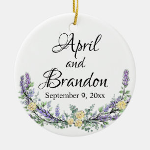 Ornamento De Cerâmica Lavanda, rosas amarelas e Eucalipto