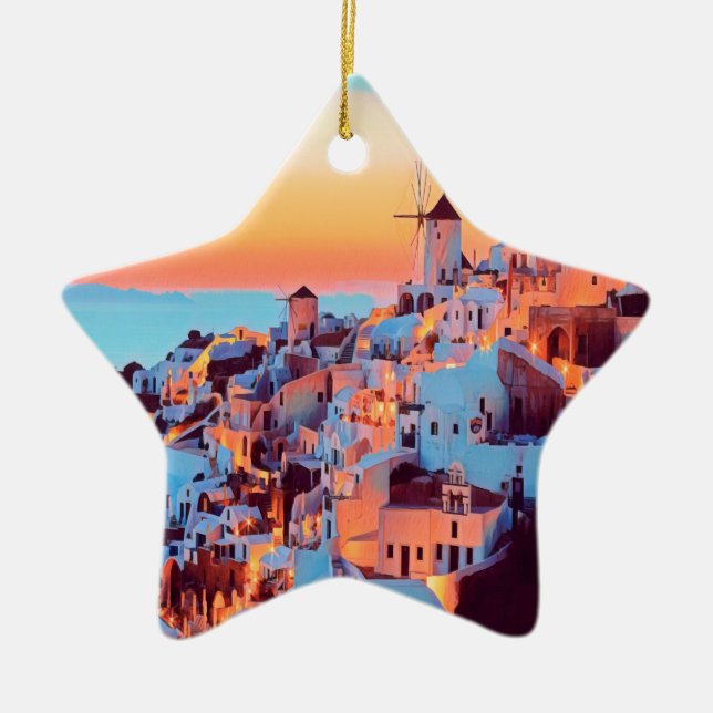 Ornamento De Cerâmica ldp SANTORINI - panorama - à noite - (Frente)