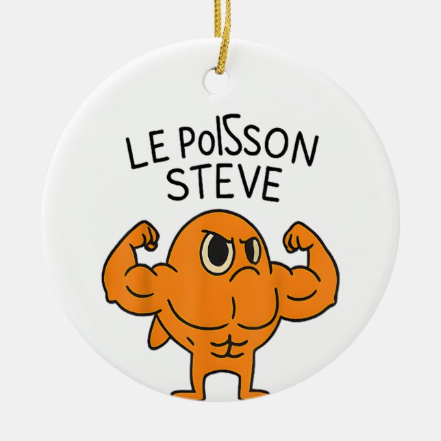Ornamento De Cerâmica Le Poisson Steve Funny Muscular Fish Cartoon (Frente)