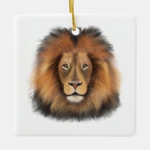 Ornamento De Cerâmica leão aquarela Leo rei safari animal selva gato