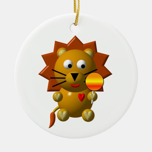 Ornamento De Cerâmica Leão bonito com pirulito! (Frente)