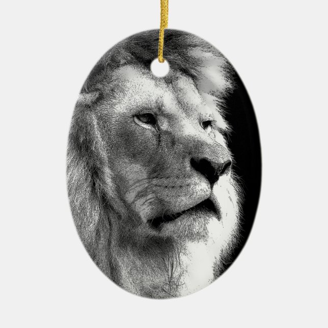 Ornamento De Cerâmica Leão branco preto (Frente)