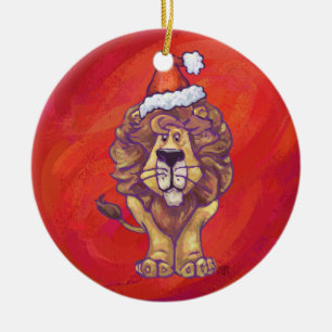 Ornamento De Cerâmica Leão de Natal no Vermelho