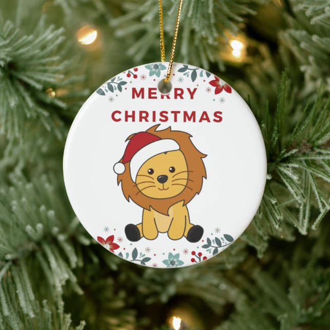 Ornamento De Cerâmica Leão Natal Neve Inverno Animais Liões Cerâmica O (Árvore)