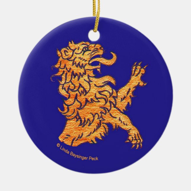 Ornamento De Cerâmica Leão no azul (Frente)