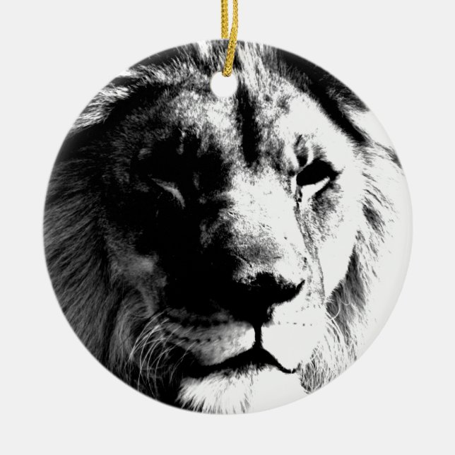 Ornamento De Cerâmica Leão preto e branco (Frente)