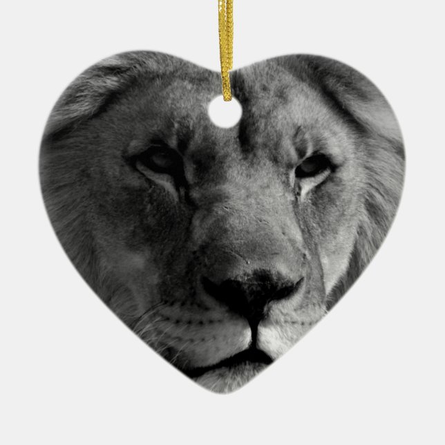 Ornamento De Cerâmica Leão preto e branco (Frente)