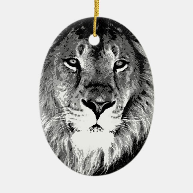 Ornamento De Cerâmica Leão preto e branco (Frente)