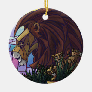 Ornamento De Cerâmica Leão Rei e Cubs