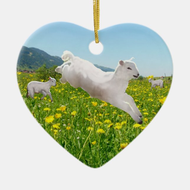 Ornamento De Cerâmica Leaping Lambs Easter (Frente)