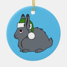 Ornamento De Cerâmica Lebre ártica cinzenta com o chapéu do papai noel