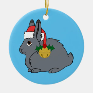 Ornamento De Cerâmica Lebre ártica cinzenta com papai noel chapéu & ou