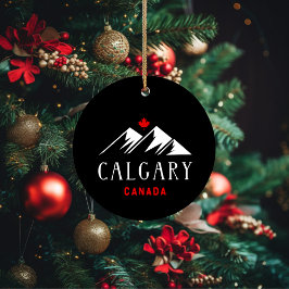 Ornamento De Cerâmica Legal Calgary Canada Mountain Maple Leaf Dark