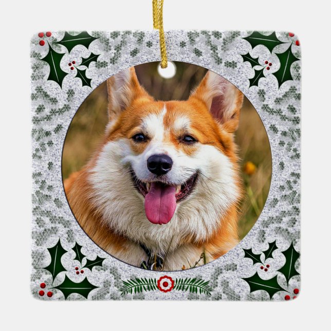 Ornamento De Cerâmica Legal Escocês Sutherland Tartan Pet Photo Xmas (Frente)