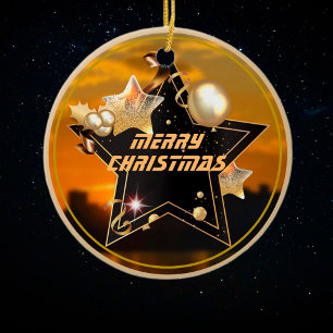 Ornamento De Cerâmica Legal estrelas Douradas do Metálico Negra Merry X