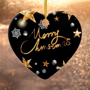 Ornamento De Cerâmica Legal estrelas Douradas em metal - Preto Merry Xma