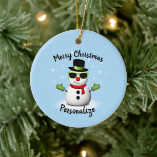 Ornamento De Cerâmica Legal Snowman Adorável Smirk Christmas Personaliz