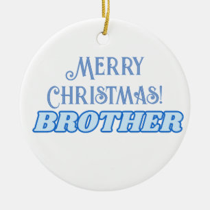 Ornamento De Cerâmica Legal Tipografia Azul Feliz Irmão de Natal