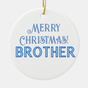 Ornamento De Cerâmica Legal Tipografia Azul Feliz Irmão de Natal