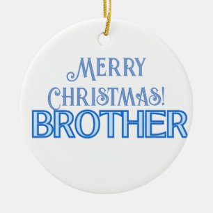 Ornamento De Cerâmica Legal Tipografia Azul Feliz Irmão de Natal