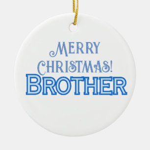 Ornamento De Cerâmica Legal Tipografia Azul Feliz Irmão de Natal