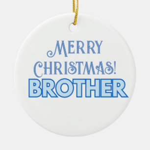 Ornamento De Cerâmica Legal Tipografia Azul Feliz Irmão de Natal